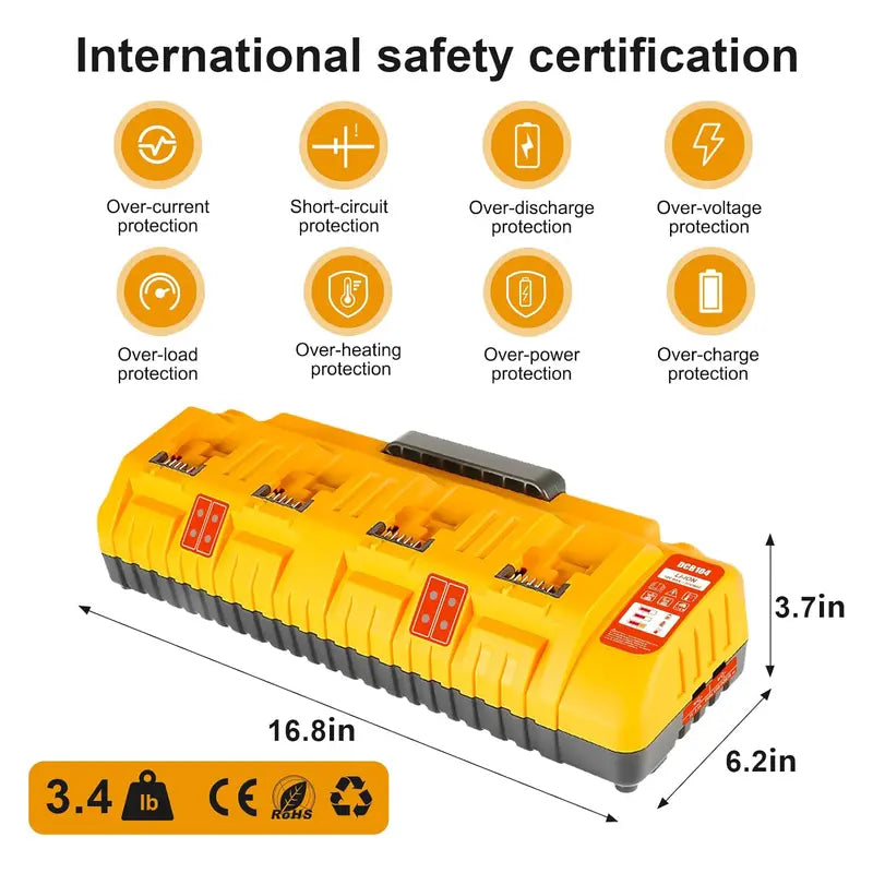 Amityke DCB104 Replacement for Dewalt Multi-Battery Charger Station 4-Port Efficient Charging 12V 20V Batteries Dual USB Ports LED Indicator Portable Power Tool Accessories
