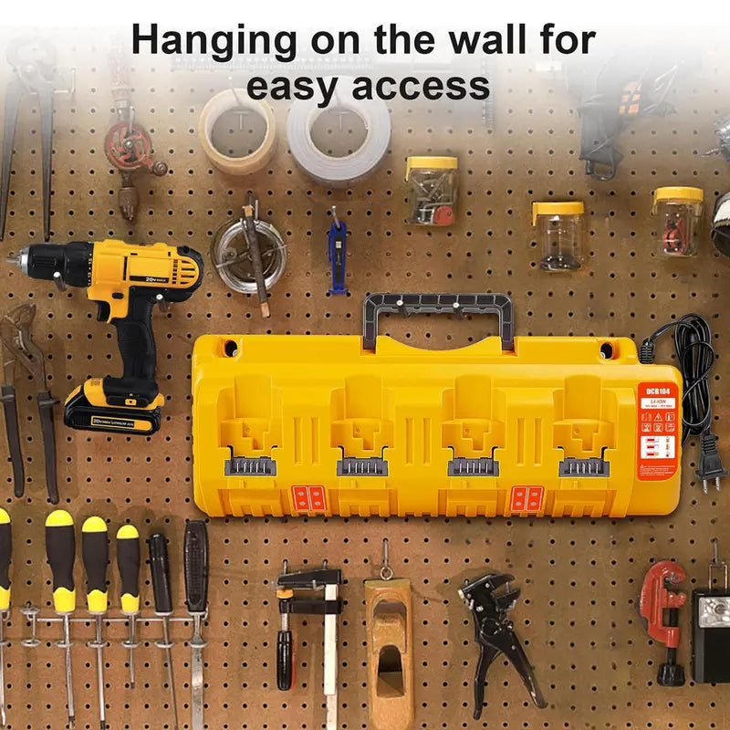 Amityke DCB104 Replacement for Dewalt Multi-Battery Charger Station 4-Port Efficient Charging 12V 20V Batteries Dual USB Ports LED Indicator Portable Power Tool Accessories