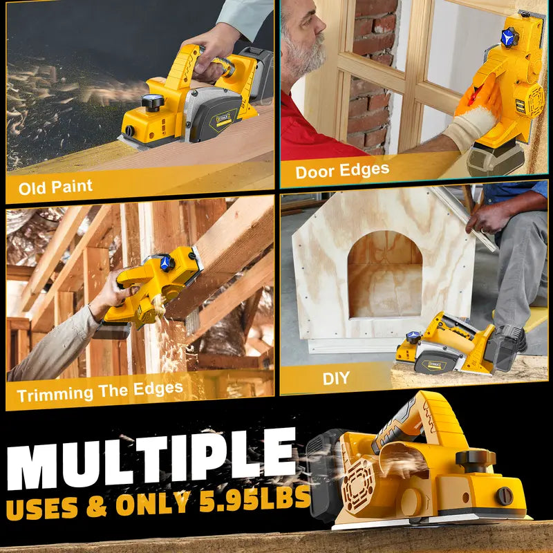 Cordless 3-1/4" Electric Hand Planer Compatible with Dewalt 20V Battery (No Battery!!) 15000RPM Power Wood Planer for Woodworking Carpentry and Home DIY Edge
