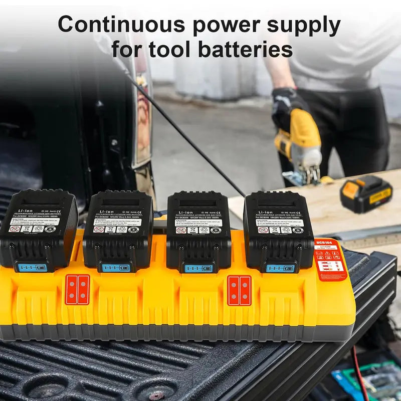 Amityke DCB104 Replacement for Dewalt Multi-Battery Charger Station 4-Port Efficient Charging 12V 20V Batteries Dual USB Ports LED Indicator Portable Power Tool Accessories