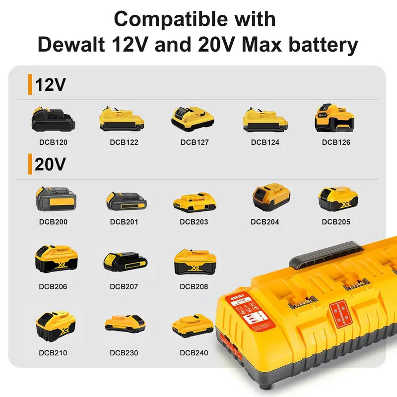 Amityke DCB104 Replacement for Dewalt Multi-Battery Charger Station 4-Port Efficient Charging 12V 20V Batteries Dual USB Ports LED Indicator Portable Power Tool Accessories