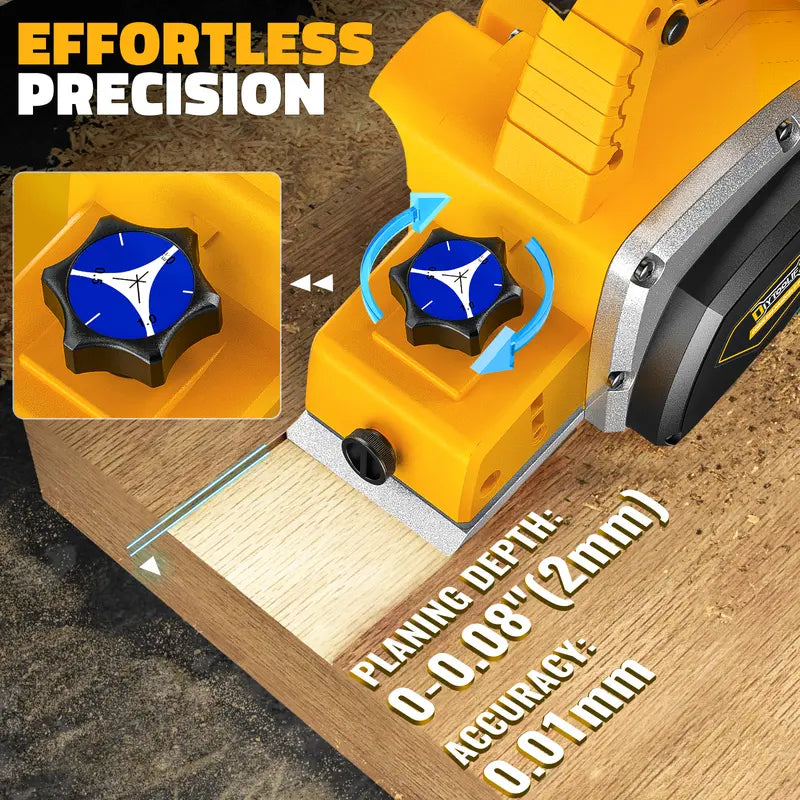Cordless 3-1/4" Electric Hand Planer Compatible with Dewalt 20V Battery (No Battery!!) 15000RPM Power Wood Planer for Woodworking Carpentry and Home DIY Edge